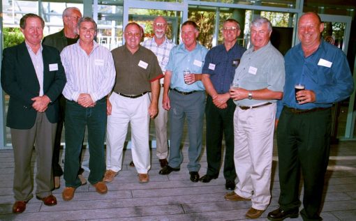 RETURN TO CABRAMATTA POLICE REUNION.<br /> PHIL E?, BILL ESPIE, STEVE PACKER, HUGH HARGREAVES, ?, PETER CROUCHER, NORM TATTERSALL, KEN ZIEGER, R. ?<br /> 6 NOVEMBER 2004