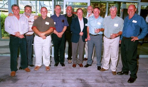RETURN TO CABRAMATTA POLICE REUNION.<br /> STEVE PACKER, DANNY FORSTER, HUGH HARGREAVES, NORM TATTERSALL, BILL ESPIE, PHIL E?, ?, PETER CROUCHER, KEN ZIEGER, R. ?<br /> 6 NOVEMBER 2004