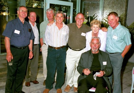 RETURN TO CABRAMATTA POLICE REUNION<br /> (L-R) NORM TATTERSALL, PHIL E?, LEN ZIEGER, STEVE HEMMINGS, HUGH HARGRAVES, SUE BYTHEWAY, BILL ESPIE (KNEALING), PETER CROUCHER.<br /> 6 NOVEMBER 2004