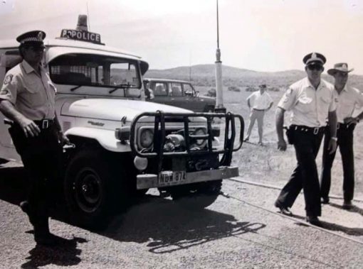 https://police.freom.com/john-hardaker/ ?<br /> New South Wales Historic Patrol Vehicles<br /> 071119 ·<br /> This is another picture of John Hardaker . He is the one on the right of the picture walking. Location - Broken Hill. i presume during the mad max filming also. Courtesy of his son Mitch Hardaker . John Hardaker passed away in 1999.