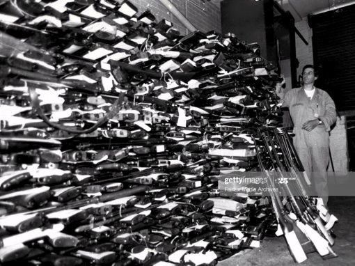 https://www.gettyimages.ca/detail/news-photo/stockpile-of-some-6-000-weapons-in-the-armoury-at-the-old-c-news-photo/1080047078 Stockpile of some 6,000 weapons in the armoury at the old C.I.B. building Surrey Hills. Public Servant, Denis Strickland who has the task of processing the weapons collecting of and returning of same. With the Liberal Govt. in power, the guns that where handed in during recent amnesties etc, in line with the old state Labour Gov. policy, can be reclaimed by their owners. March 28, 1988. (Photo by Robert Pearce/Fairfax Media via Getty Images).<br />