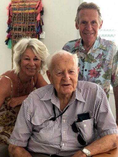 Photo from Dave Whiteman Keith Mazlin on his 97th Birthday with Ken and Annette Fletcher. R.I.P. Keith.