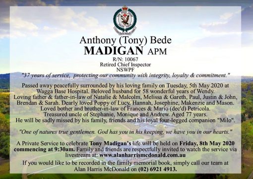 Anthony Bede MADIGAN APM AKA Tony 