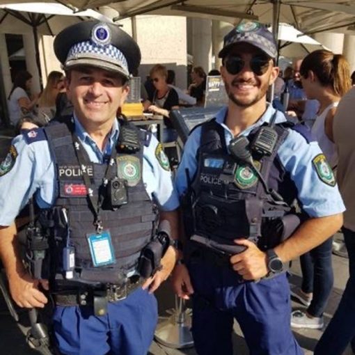 https://www.9news.com.au/national/rouse-hill-crash-motorcyclist-identified-as-nsw-police-officer-aaron-vidal-ute-driver-charged/7cafba78-c8bf-4bbd-82b9-4d462c0259e5 On the beat - Mr Vidal (right) with a colleague ( his father - David ) from the Sydney City Police Area Command. (NSW Police)
