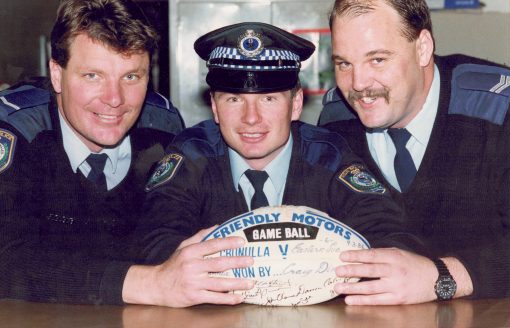 Photo - Les Hocking Constable 1/c Peter B. ROMELINGH - on left, Constable ?, Senior Constable Les HOCKING - on right - 1992