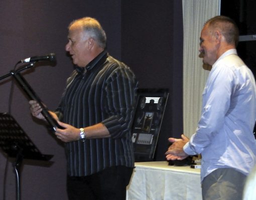 Photo by Cal FRIDAY 22 NOVEMBER 2013<br /> C/Inspector Ken McDonald presenting a Presentation Board to Retired C/Inspector Mark Lavers at the Send Off.