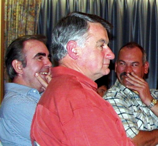 Photo by Cal THURSDAY 10 JULY 2003. FORMER SGT BARRY YOUNG (BLUE), FORMER INSPECTOR PETER LINDWALL, FORMER SENCON ROD DUN