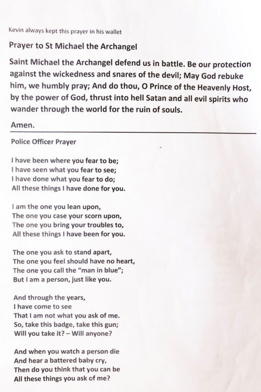 Kev always kept this Ode in his Police wallet.