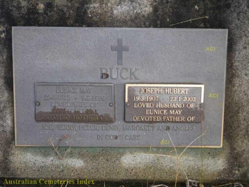 https://austcemindex.com/inscription?id=8954733#images Joseph Hubert BUCK, Joe BUCK, Eunice BUCK