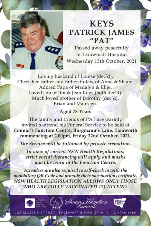https://www.facebook.com/ShaunHFunerals/photos/a.237491280007521/1302898583466780 Patrick James KEYS, Pat KEYS, Inspector KEYS