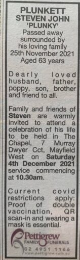 Steven John PLUNKETT, Plunky, Steven PLUNKETT, Steve PLUNKETT