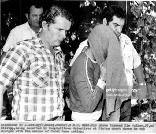 Anthony DONALDSON, Anthony Francis DONALDSON, Tony DONALDSON. Blacktown ex J. Nobley / R. MaCey. 800422. S.M.H. News Pic shows Raymond Kim Walker, 27, of Hilltop, being escorted by Campbelltown detectives at Picton court where he was charged with the murder of Carol Anne Astley. In check shirt is Det Anthony Francis DONALDSON ( Tony DONALDSON ).