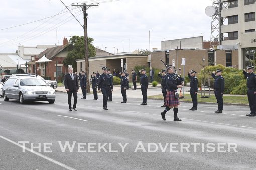 https://theweeklyadvertiser.com.au/articles/policeman-heath-martin-remembered-with-honour-guard/ Police form a guard of honour for collegue Heath Martin in front of Horsham Police Station.