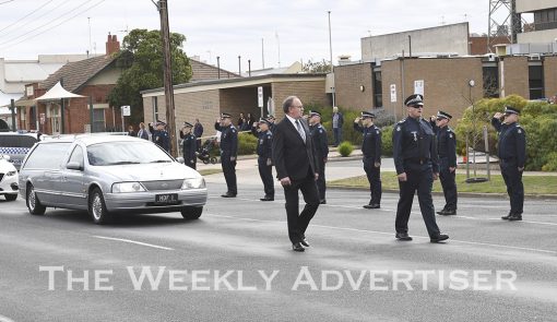 https://theweeklyadvertiser.com.au/articles/policeman-heath-martin-remembered-with-honour-guard/ Police form a guard of honour for collegue Heath Martin in front of Horsham Police Station.