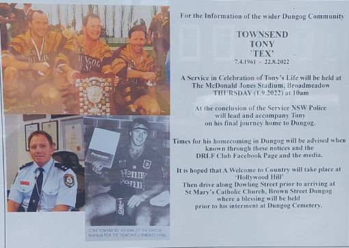 https://www.portstephensexaminer.com.au/story/7880493/mcdonald-jones-stadium-to-host-funeral-for-tony-townsend/ ' T ', ' TT ', Changa, Tony TOWNSEND, Anthony TOWNSEND, Anthony John TOWNSEND, Tex