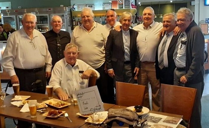 April 2021: Group of former Liverpool Police Officers, who worked at Green Valley, in the 1970s - 1980s with the late Frederick K. WHITTON, gathered after his funeral. Standing L - R: Neville BATES ( Pulbican of the Green Valley Hotel ) Errol MONTEFIORE, Colin CAMERON, Michael REES, Roger FORD, Stephen REVVES, Charlie TURTON, Melvyn CLEWS ( Mel CLEWS ). Seated is Trevor BEAUMONT