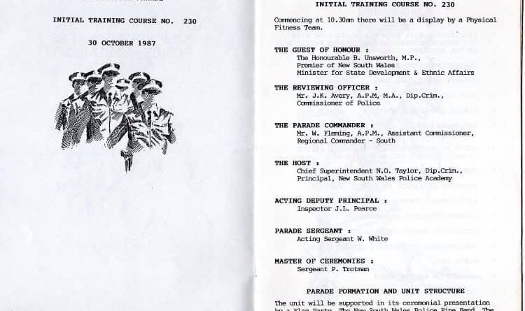 Class 230 Attestation Parade pamphlet 01 - Goulburn - Fri 30 Oct 1987