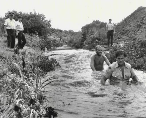 NSW Police Force , Constable 1st Class Leigh Bedggood No.26 Div Merrylands got a job looking for two missing children in the area of A’becketts creek In Merrylands following reports they were last seen in that area after bad storms.
